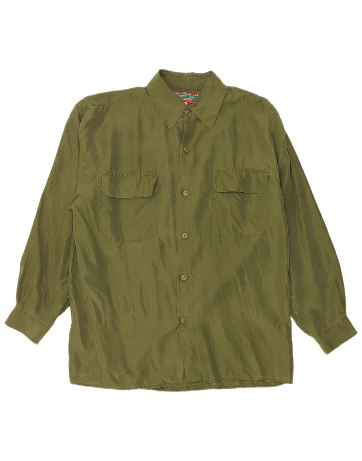 Camisa vintage para hombre de seda verde grande