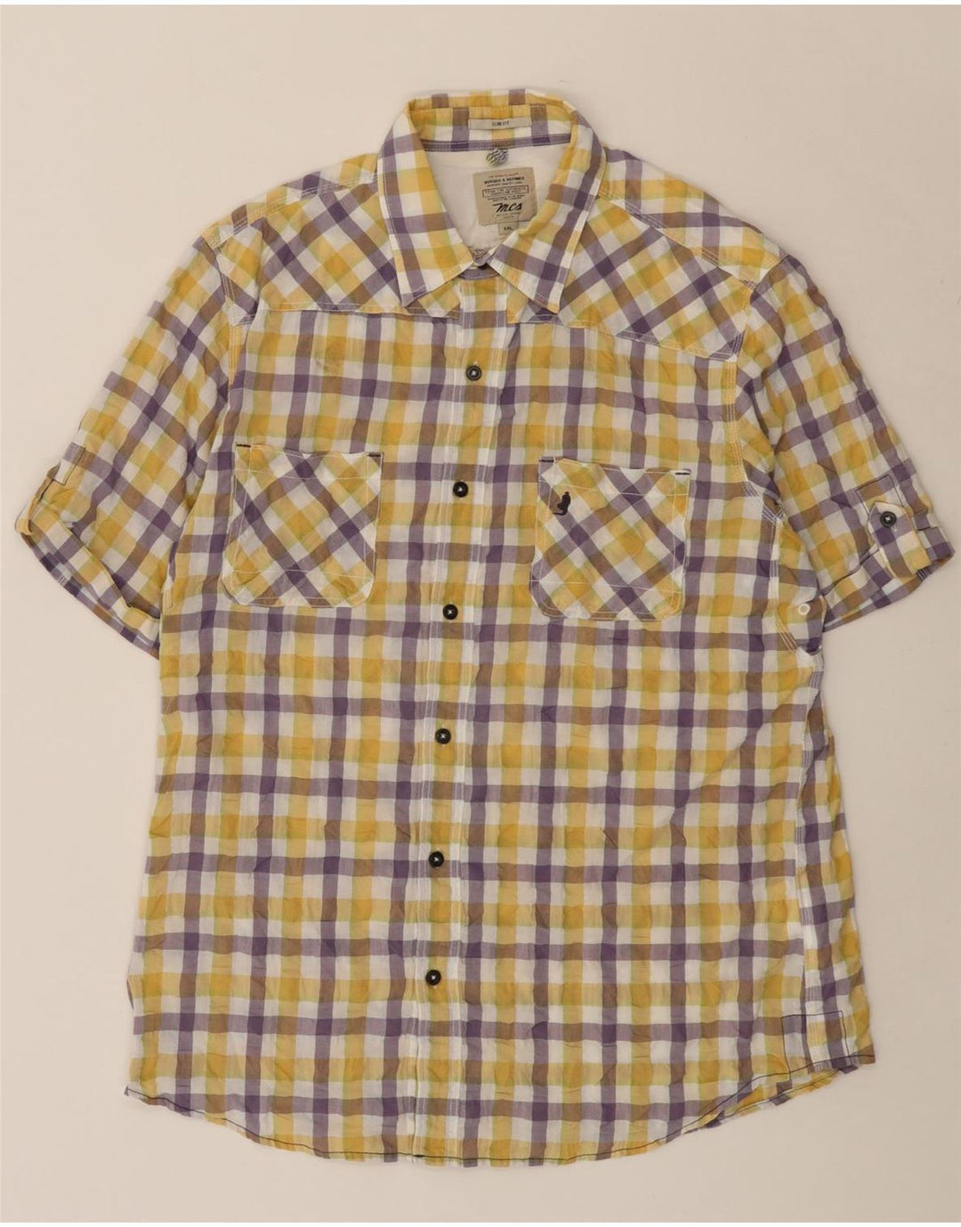 Marlboro Classics Camisa de manga corta para hombre 2XL Algodón a cuadros amarillo