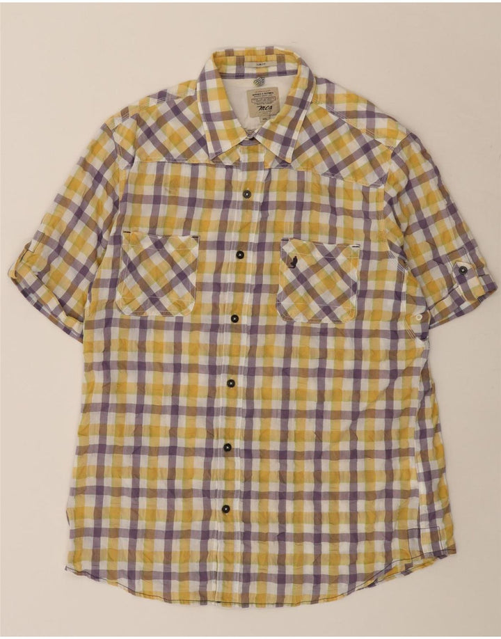 Marlboro Classics Camisa de manga corta para hombre 2XL Algodón a cuadros amarillo