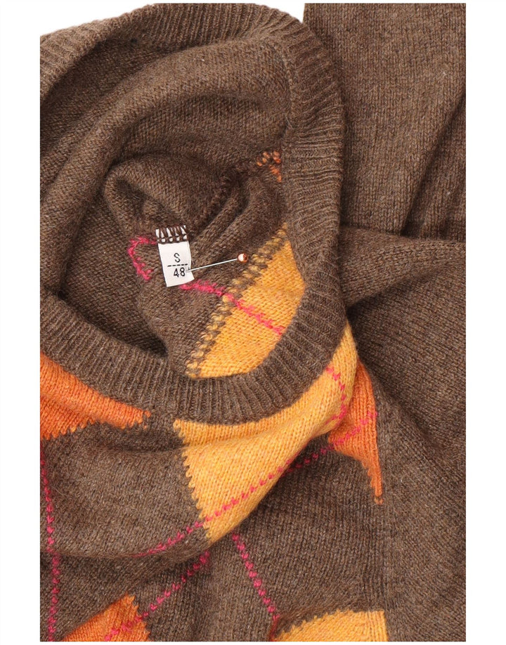 VINTAGE Jersey de cuello redondo para hombre IT 48 Pequeño Marrón Argyle/Diamante