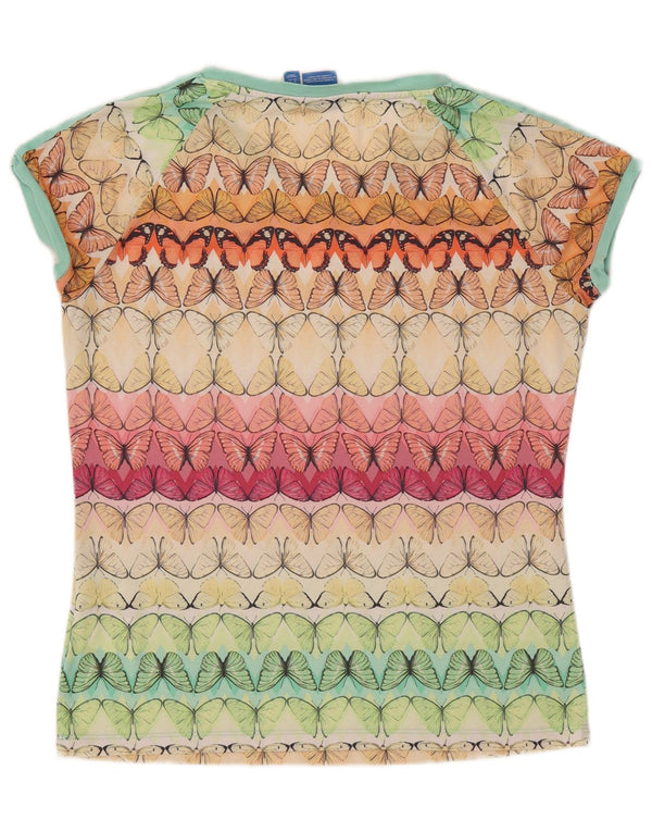 ADIDAS Camiseta gráfica para mujer Top UK 12 Medium Multicolor Butterfly