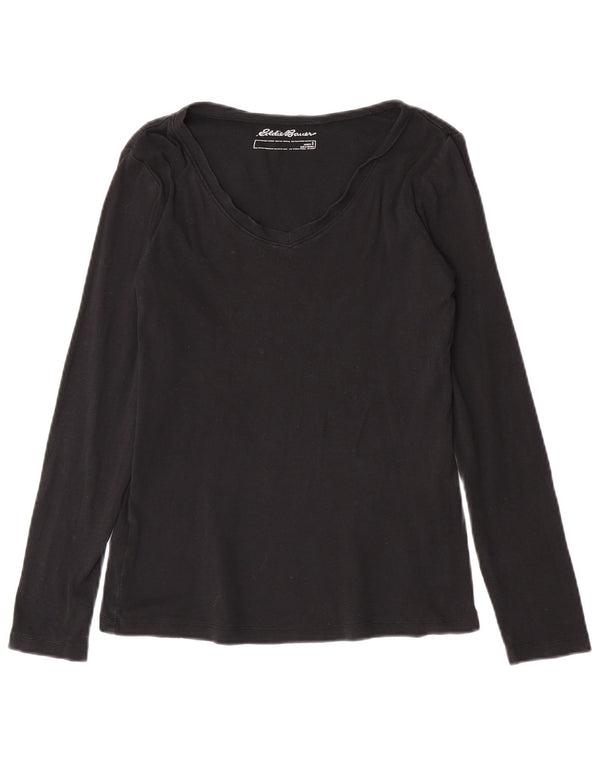 Eddie Bauer Top para mujer de manga larga UK 10 Small Black Cotton