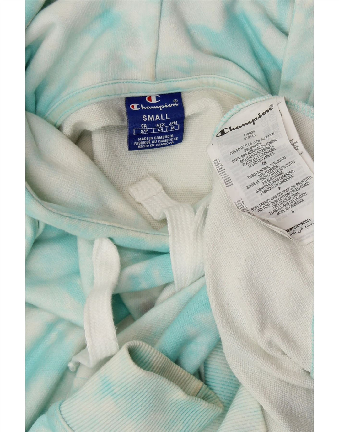 CHAMPION Jersey con capucha extragrande para mujer UK 10 Small Blue Tie Dye Cotton