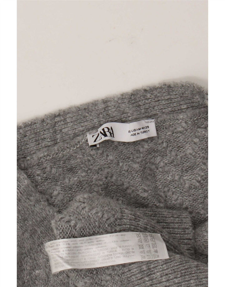 Zara Mujer Crop Cardigan Suéter UK 44 Acrílico Gris Medio