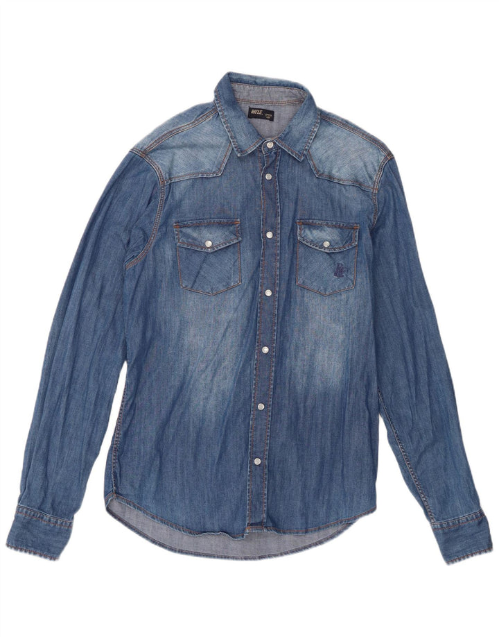 Rifle Camisa vaquera para hombre Algodón azul grande