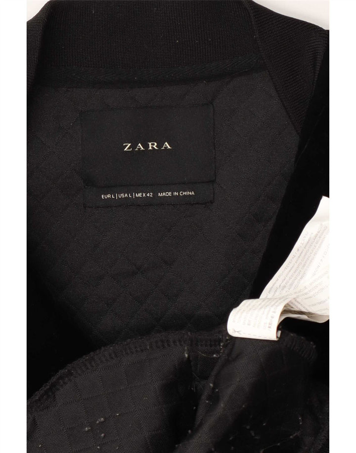 Zara Mens Bomber Jacket UK 40 Grande Poliéster Negro