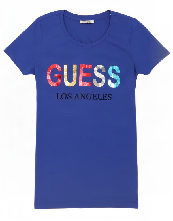 Guess Camiseta gráfica para mujer Top UK 8 Small Blue