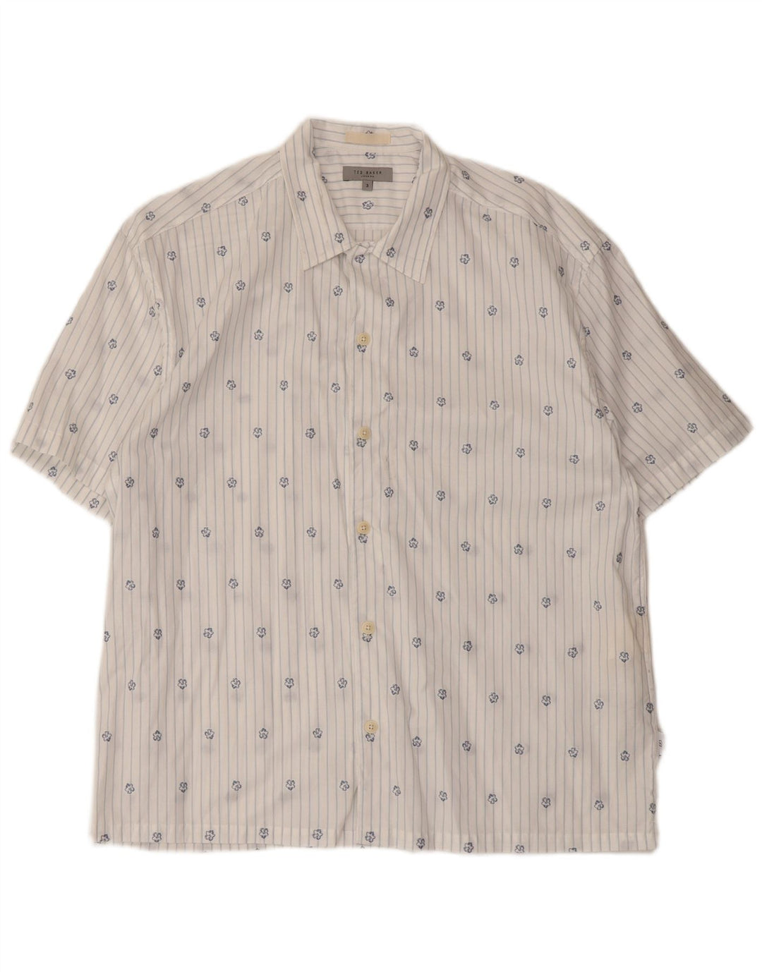 Ted Baker Camisa de manga corta para hombre Talla 3 Mediana Algodón a rayas blancas