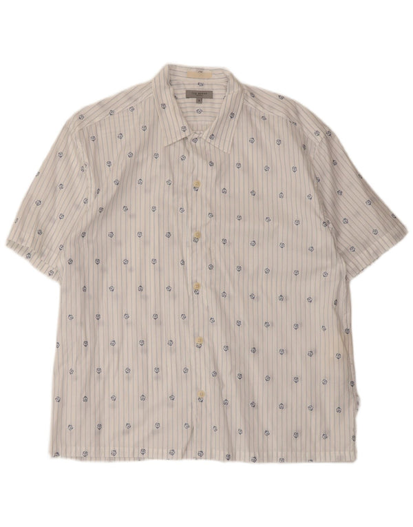 Ted Baker Camisa de manga corta para hombre Talla 3 Mediana Algodón a rayas blancas