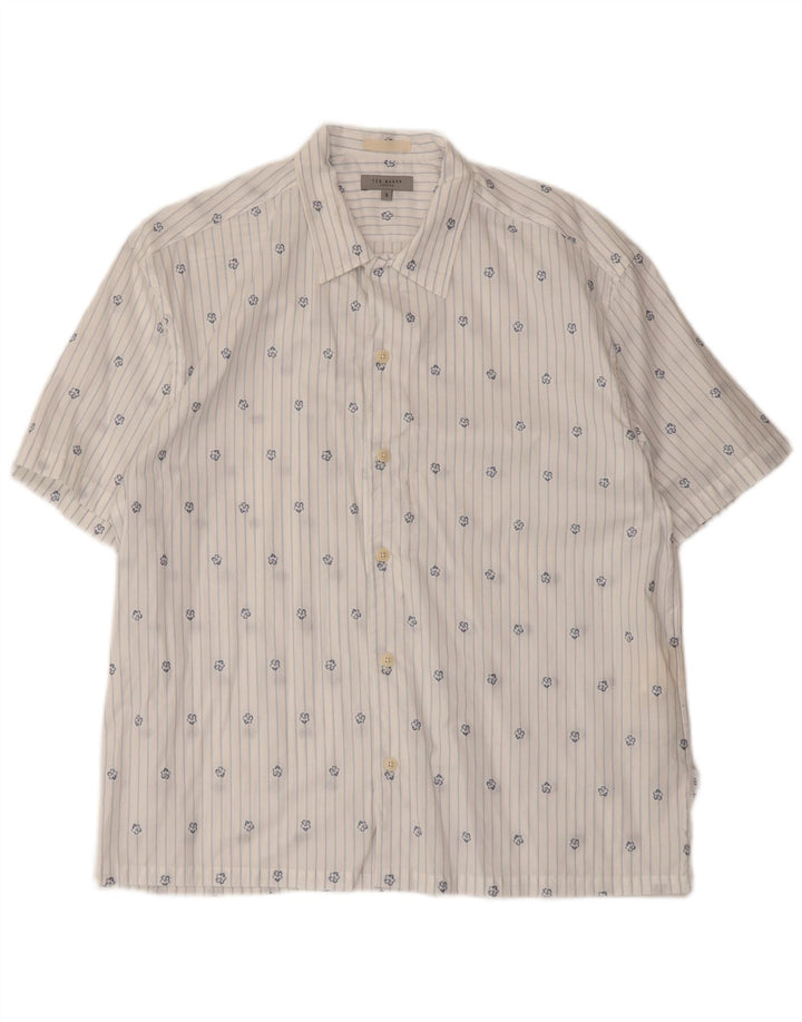 Ted Baker Camisa de manga corta para hombre Talla 3 Mediana Algodón a rayas blancas