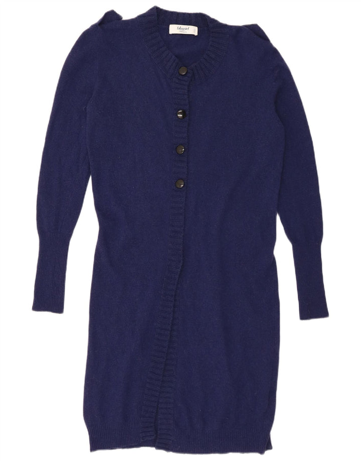 Vintage mujer longline cardigan suéter IT 44 lana azul marino medio