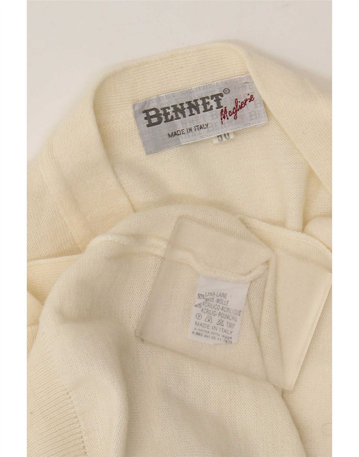 Vintage Mens Cardigan Suéter IT 50 Lana Blanca Mediana