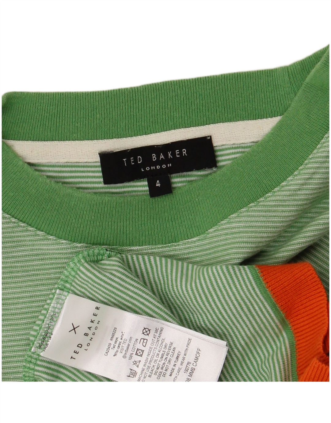 Ted Baker - Camiseta para hombre, talla 4, algodón a rayas verdes grandes