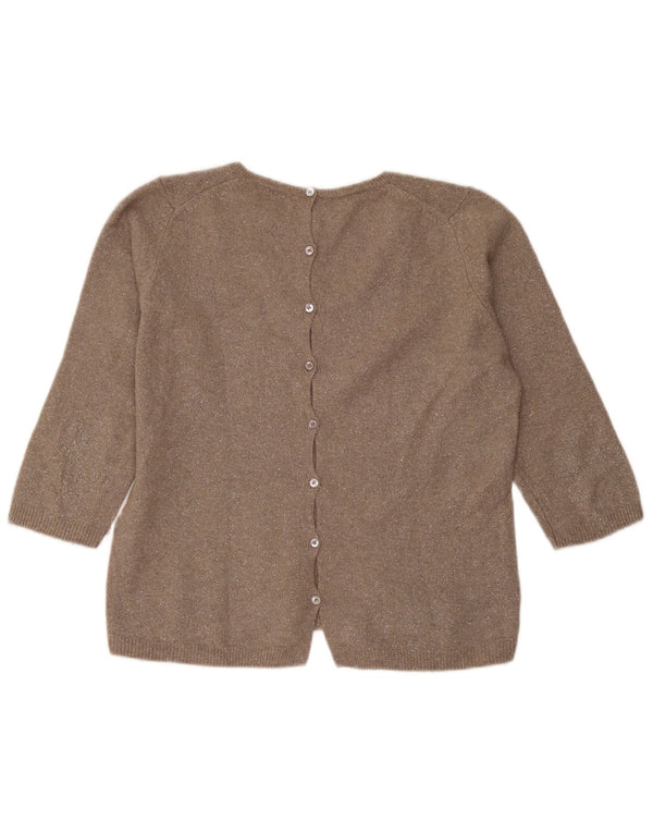 Massimo Dutti Jersey de Manga 3/4 con Cuello en V para Mujer UK 44 Marrón Medio