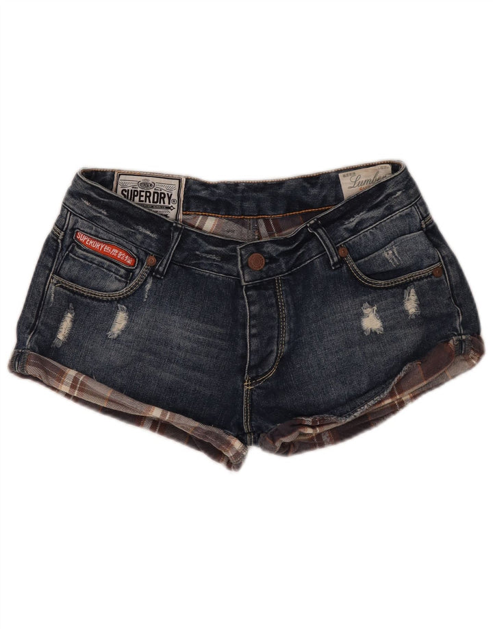 SUPERDRY Pantalones cortos vaqueros desgastados para mujer W30 Algodón azul medio