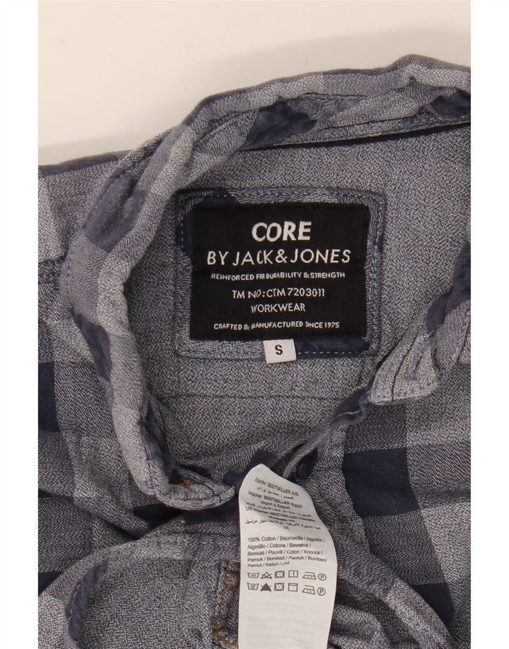 JACK & JONES Camisa de franela para hombre Small Navy Blue Check Cotton