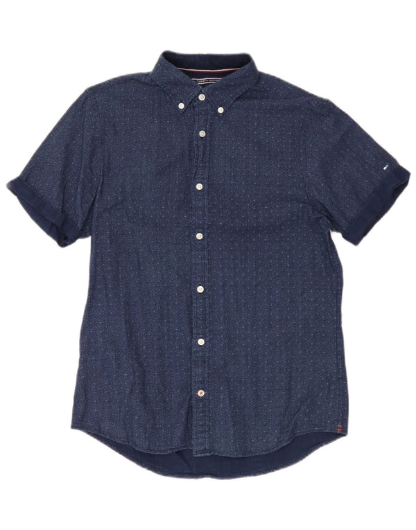 Camisa Tommy Hilfiger de manga corta para hombre, talla pequeña, de algodón con lunares en azul marino