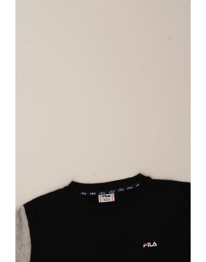 FILA Boys Sweatshirt Jumper 13-14 Years Black Colourblock Vintage Fila and Second-Hand Fila from Messina Hembry 