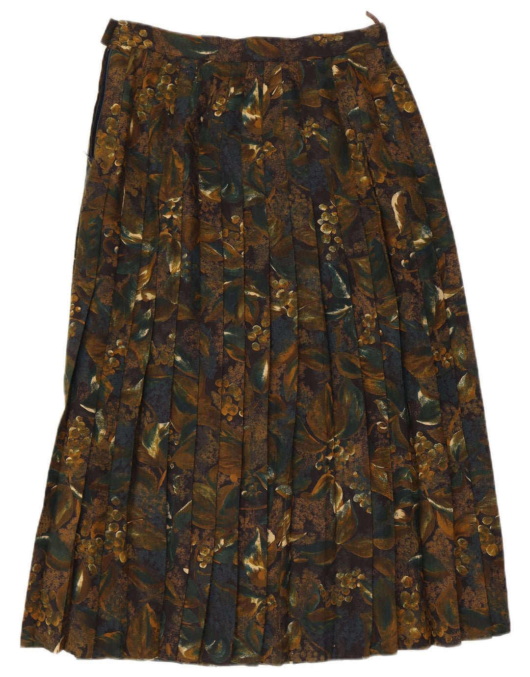 Vintage mujer cintura alta falda plisada Reino Unido 14 Medio W30 Poliéster caqui