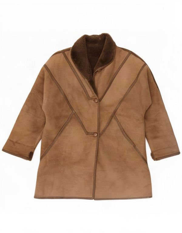 Abrigo vintage de piel de oveja extragrande para mujer IT 44 Marrón medio