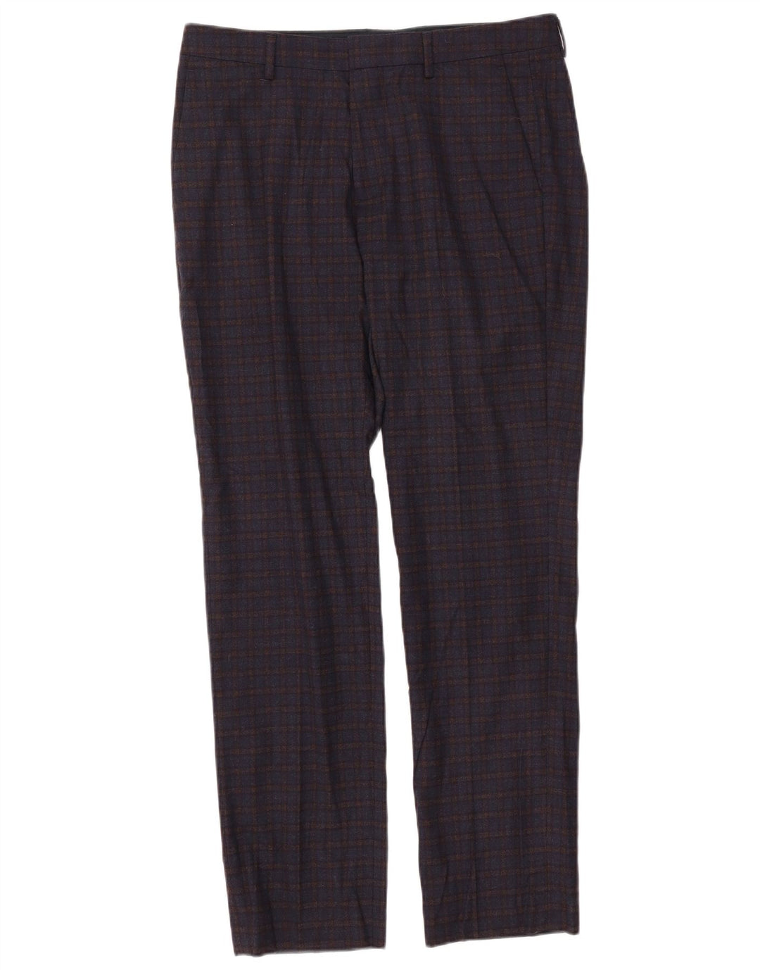 BONOBOS Pantalón chino recto para hombre W33 L32 Lana a cuadros azul marino