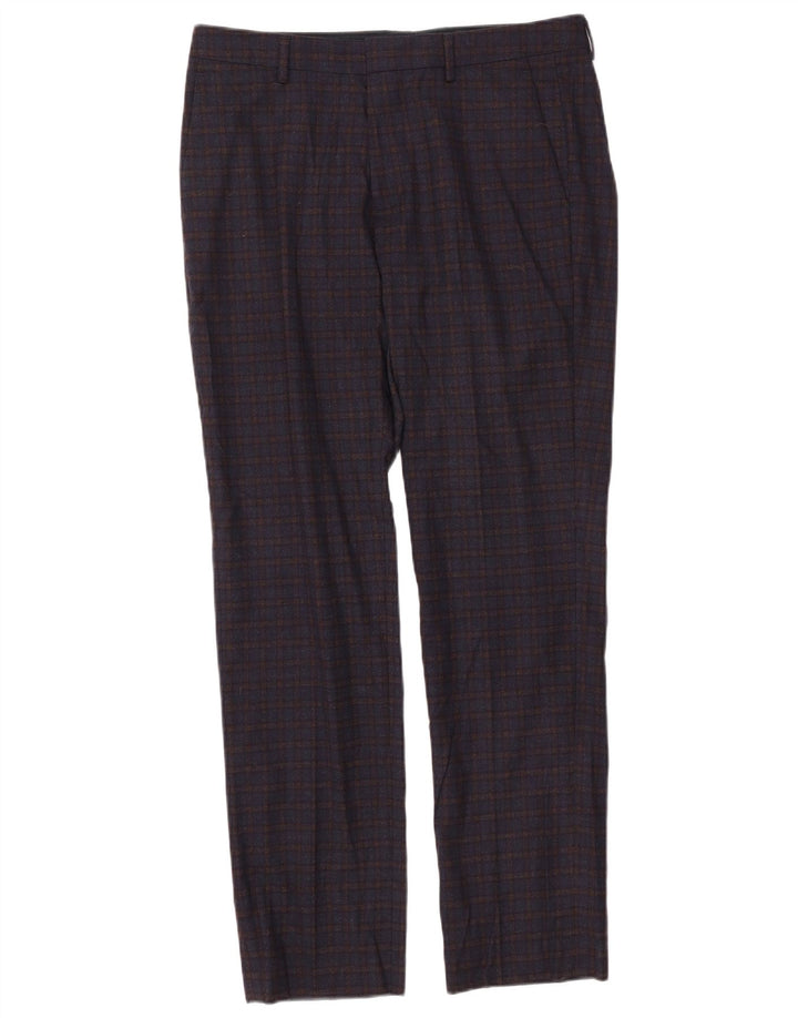BONOBOS Pantalón chino recto para hombre W33 L32 Lana a cuadros azul marino