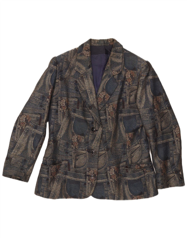 Carnet Chaqueta Blazer de 3 Botones para Mujer UK 40 Mediana Azul Marino Floral