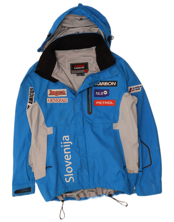 KARBON Chaqueta impermeable con capucha y gráfico para hombre UK 40 Large Azul Colorblock Nylon