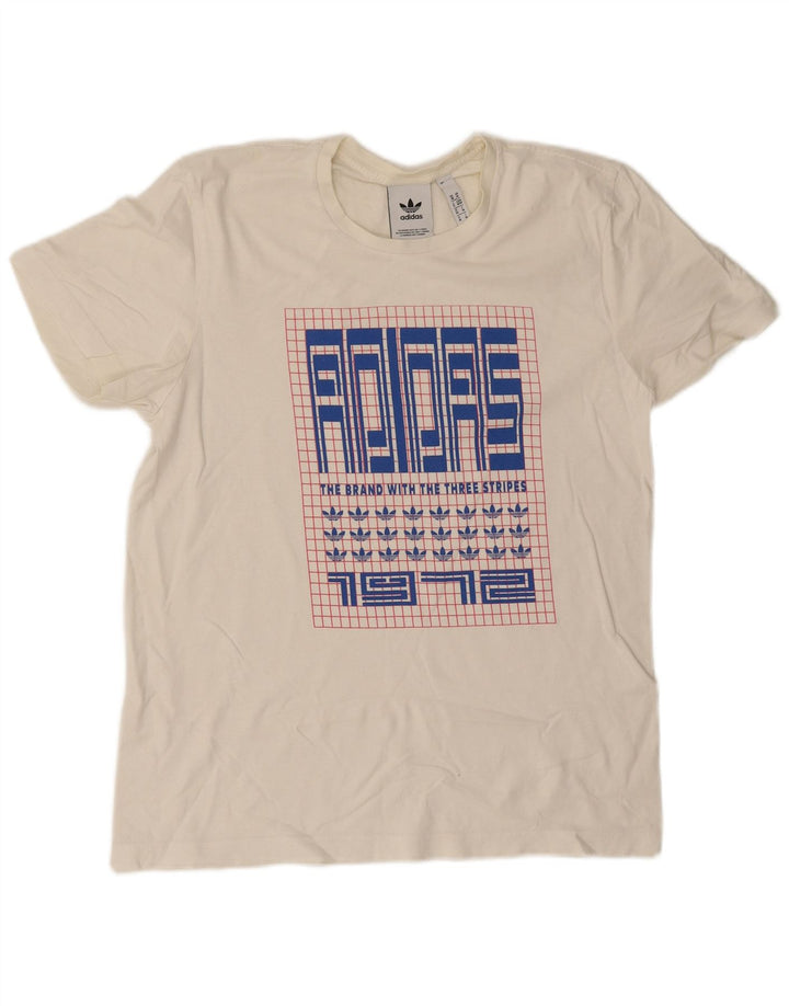Adidas Camiseta gráfica para hombre Top mediano de algodón blanco roto