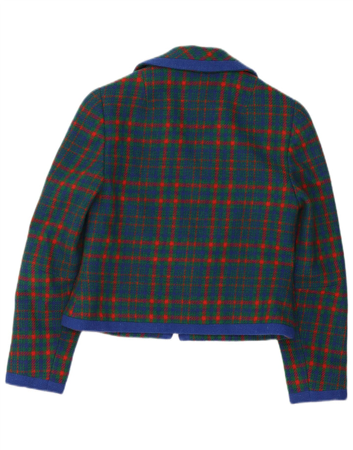 Vintage mujer Blazer chaqueta Reino Unido 10 pequeño verde cuadros retro