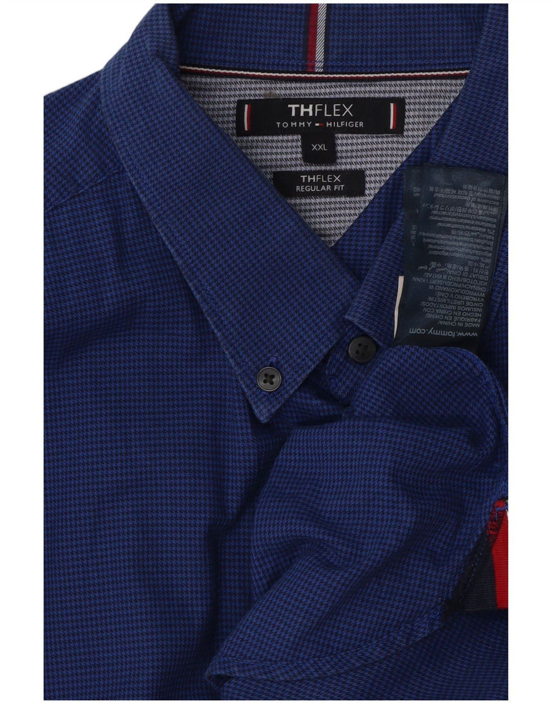 TOMMY HILFIGER Camisa de corte regular para hombre 2XL Algodón de pata de gallo azul