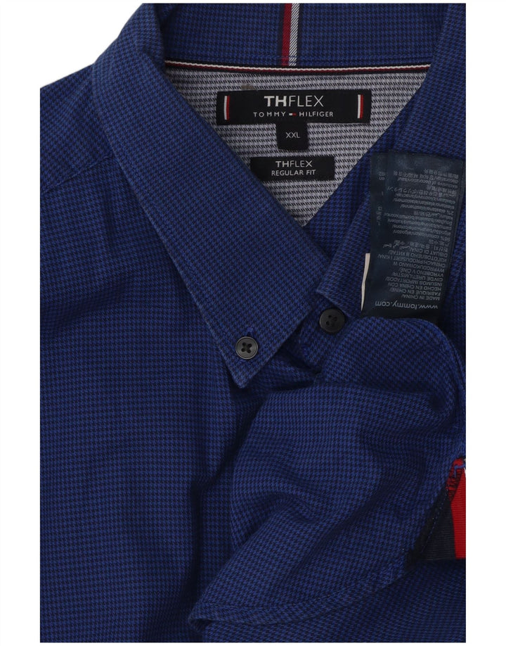TOMMY HILFIGER Camisa de corte regular para hombre 2XL Algodón de pata de gallo azul
