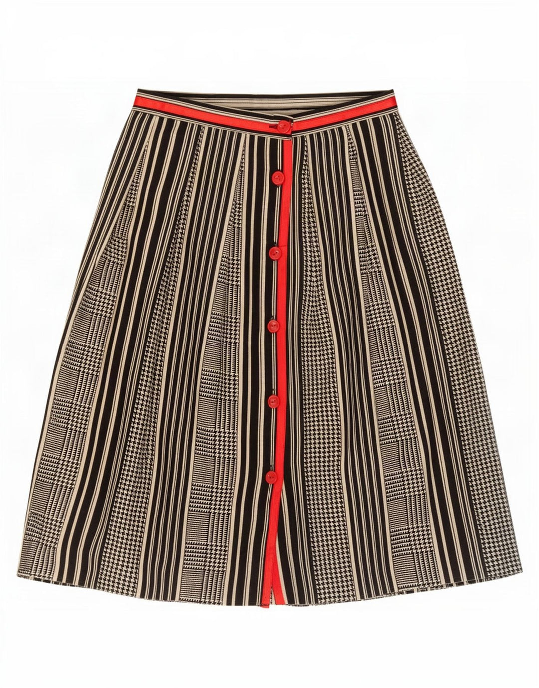 Falda vintage de línea A para mujer IT 42 Mediana W25 Lana de pata de gallo negra