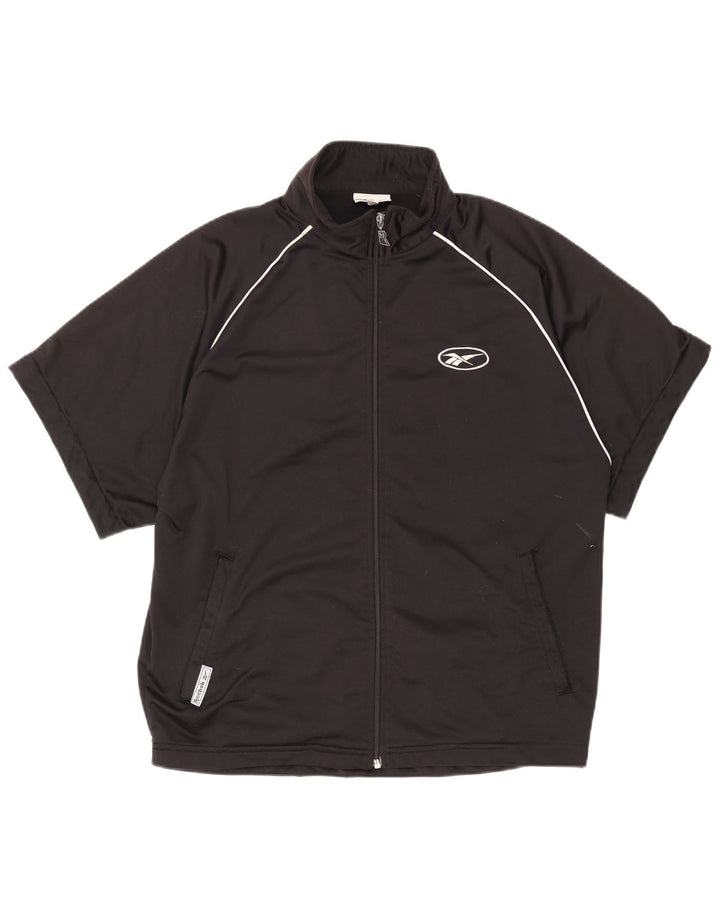 Reebok - Chaqueta de chándal de manga corta con gráfico para hombre, talla mediana, color negro