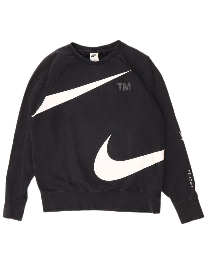 Nike Sudadera con gráfico Swoosh para hombre, jersey de algodón negro mediano