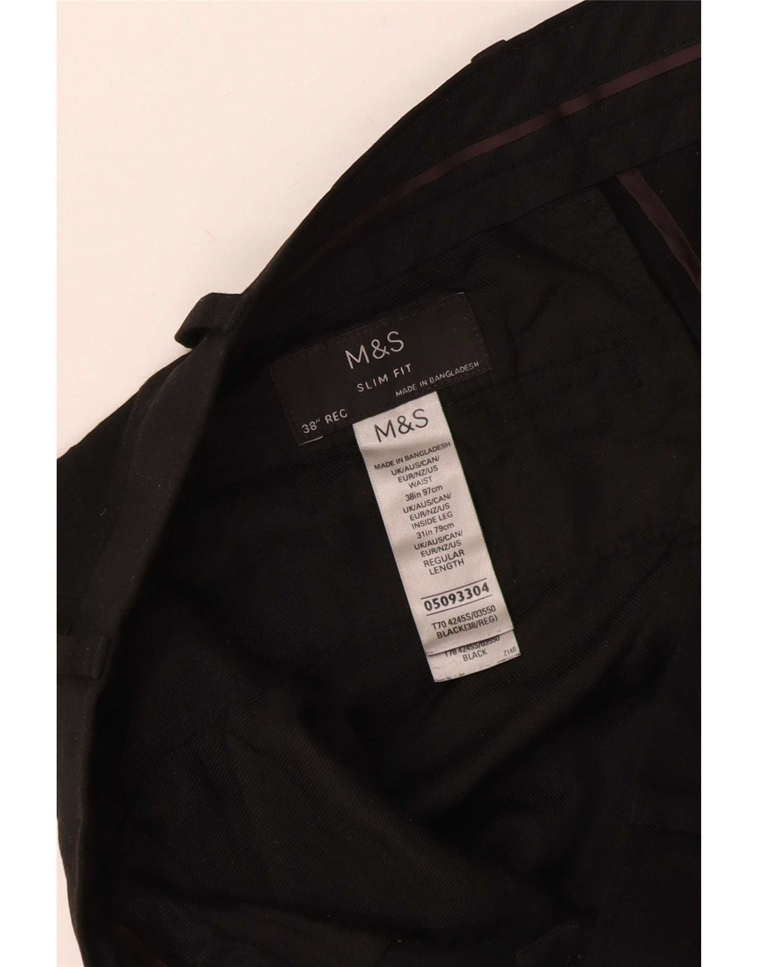 Marks & Spencer Pantalón de traje ajustado para hombre W38 L28 Poliéster negro