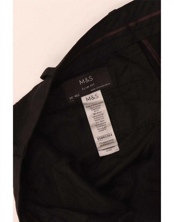 Marks & Spencer Pantalón de traje ajustado para hombre W38 L28 Poliéster negro