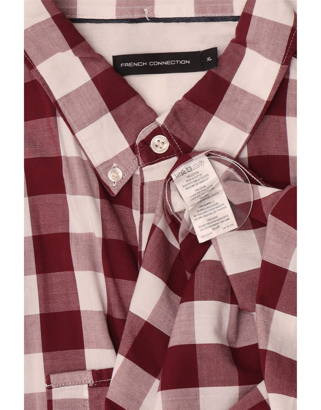 Camisa para hombre French Connection XL de algodón a cuadros color burdeos