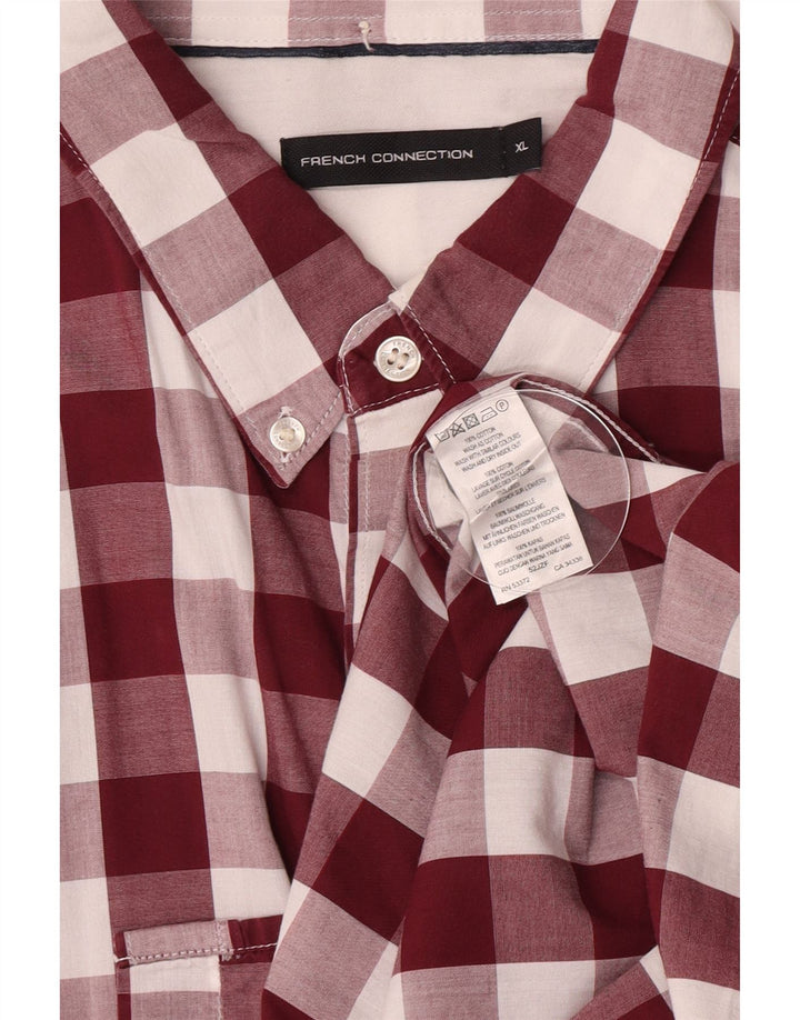 Camisa para hombre French Connection XL de algodón a cuadros color burdeos