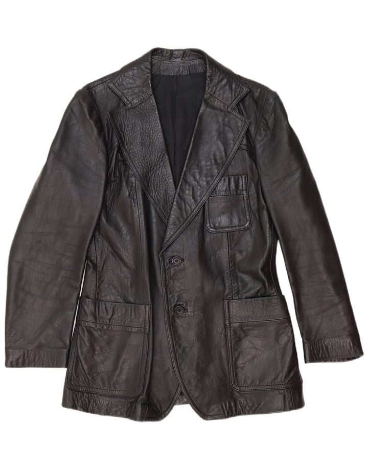Vintage hombres 2 botones cuero Blazer chaqueta Reino Unido 40 grande negro