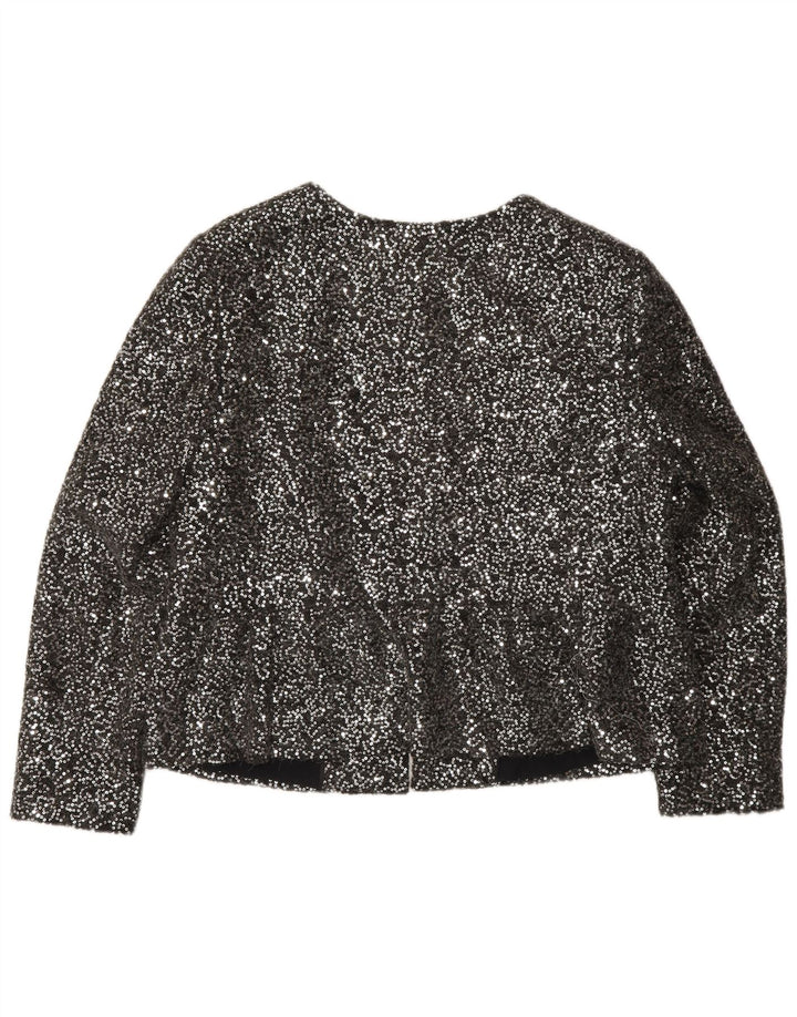 Marks & Spencer Chaqueta Blazer con Lentejuelas y Cremallera Completa para Mujer UK 44 Medium Silver