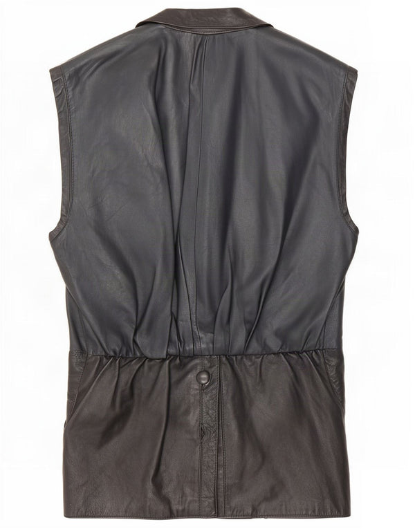 Vintage mujer cuero Gilet Reino Unido 14 Medio Negro