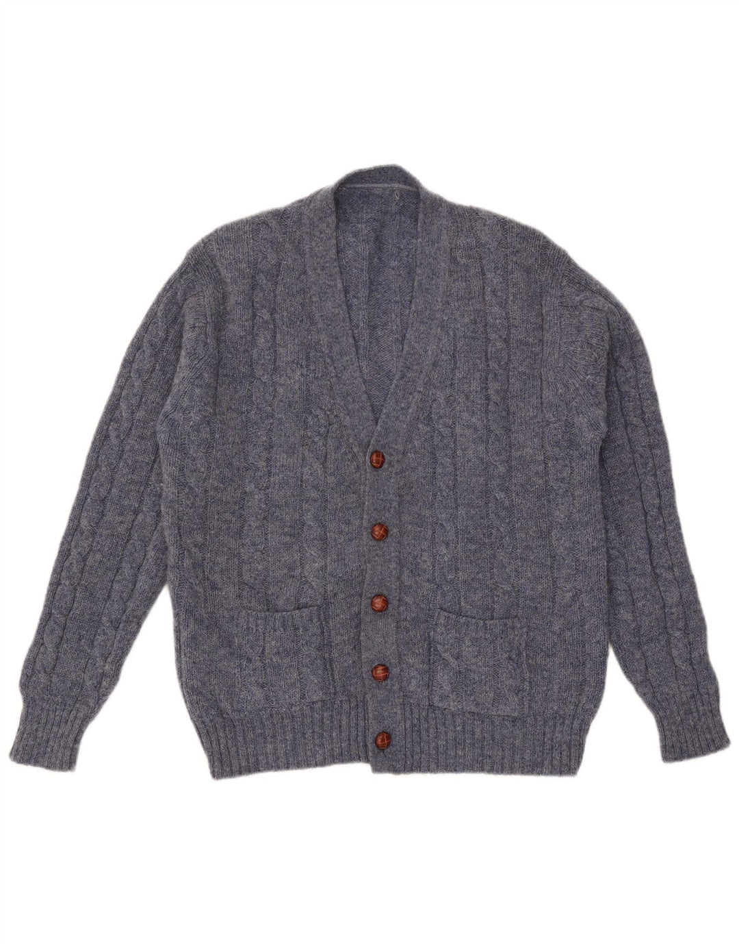 Vintage hombres Cardigan suéter medio azul moteado