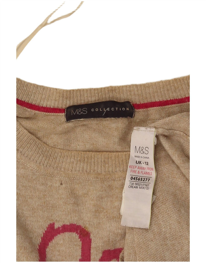 Marks & Spencer Suéter gráfico con cuello barco para mujer UK 40 Medium Beige