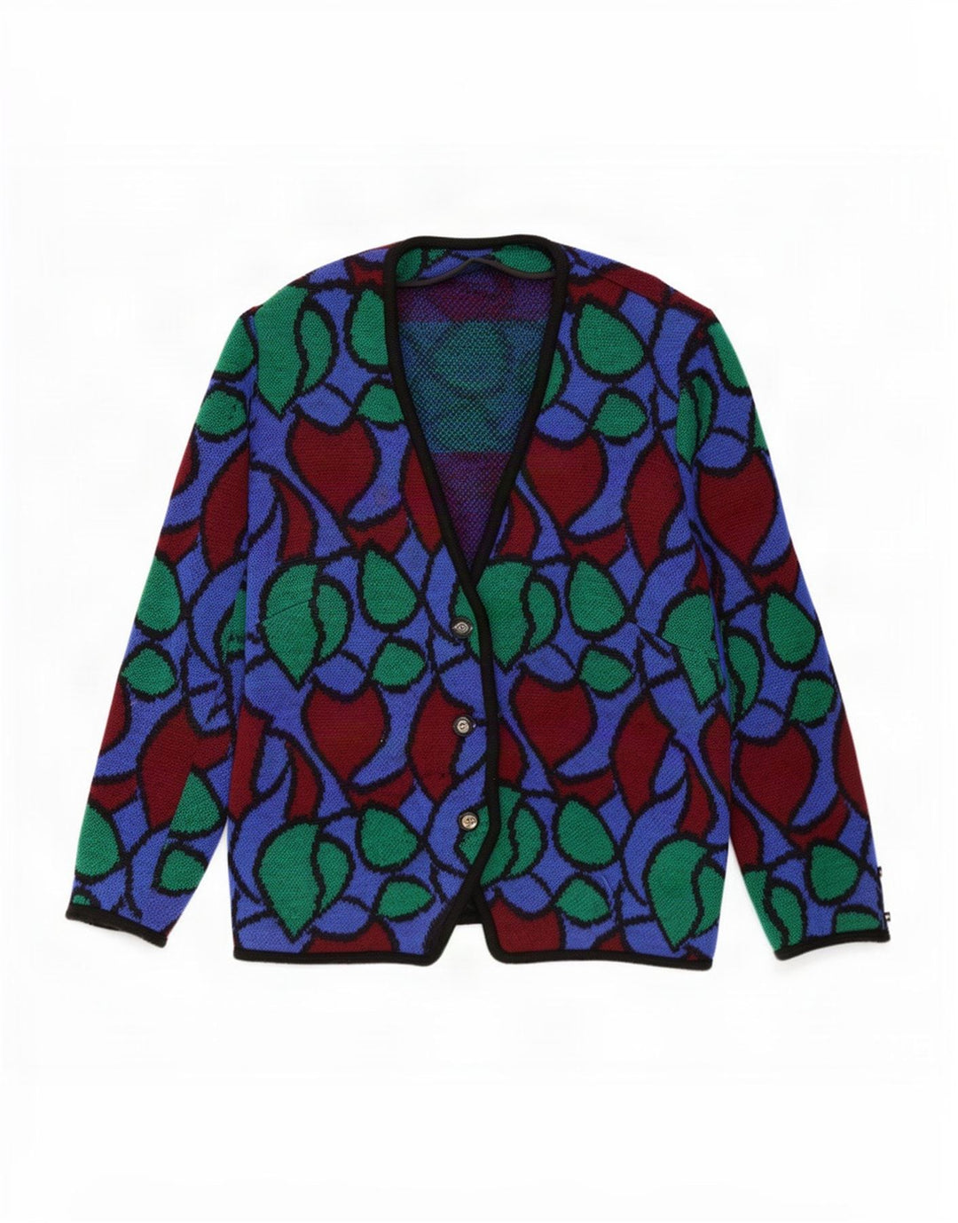 Vintage mujeres patrón abstracto cardigan suéter Reino Unido 18 XL multicolor