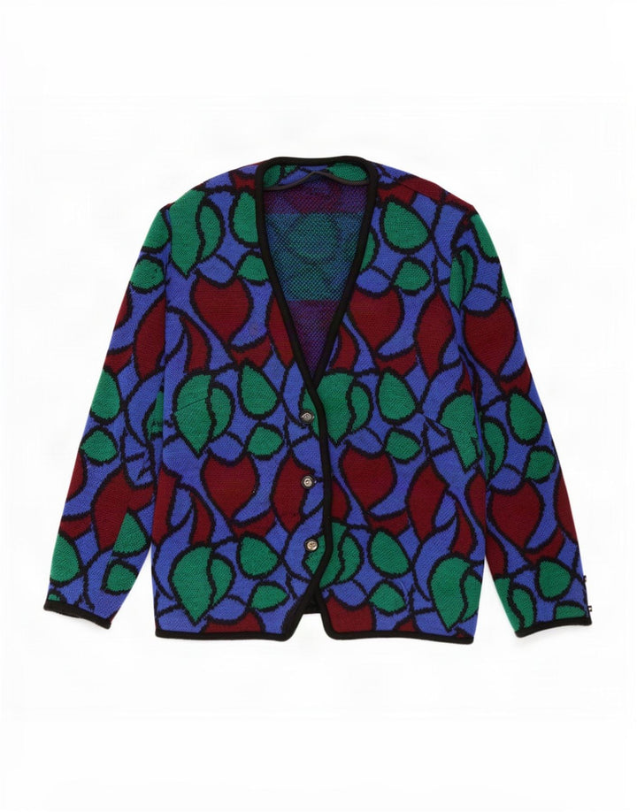 Vintage mujeres patrón abstracto cardigan suéter Reino Unido 18 XL multicolor