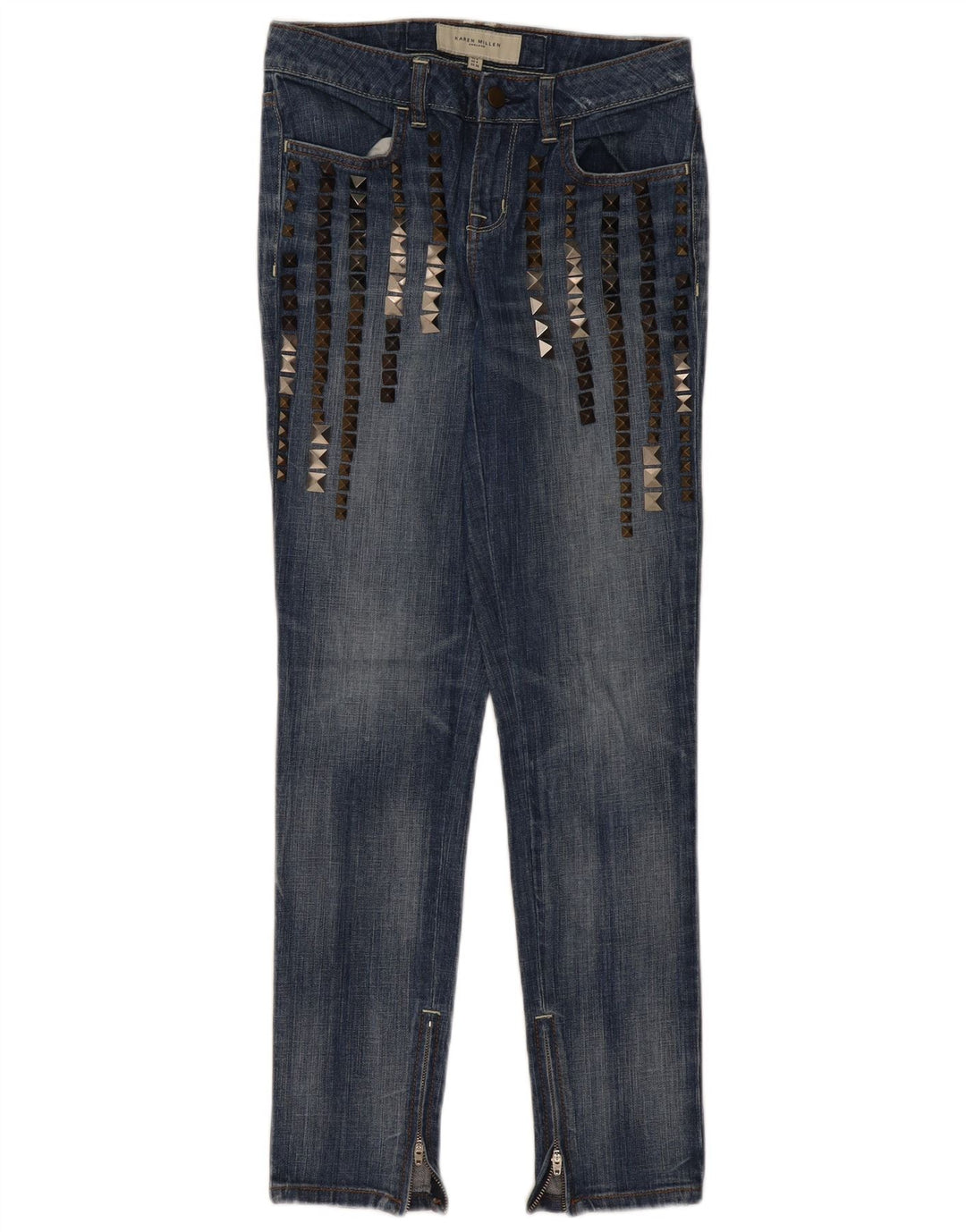 KAREN MILLEN Vaqueros ajustados desgastados para mujer UK 8 Small W28 L29 Azul