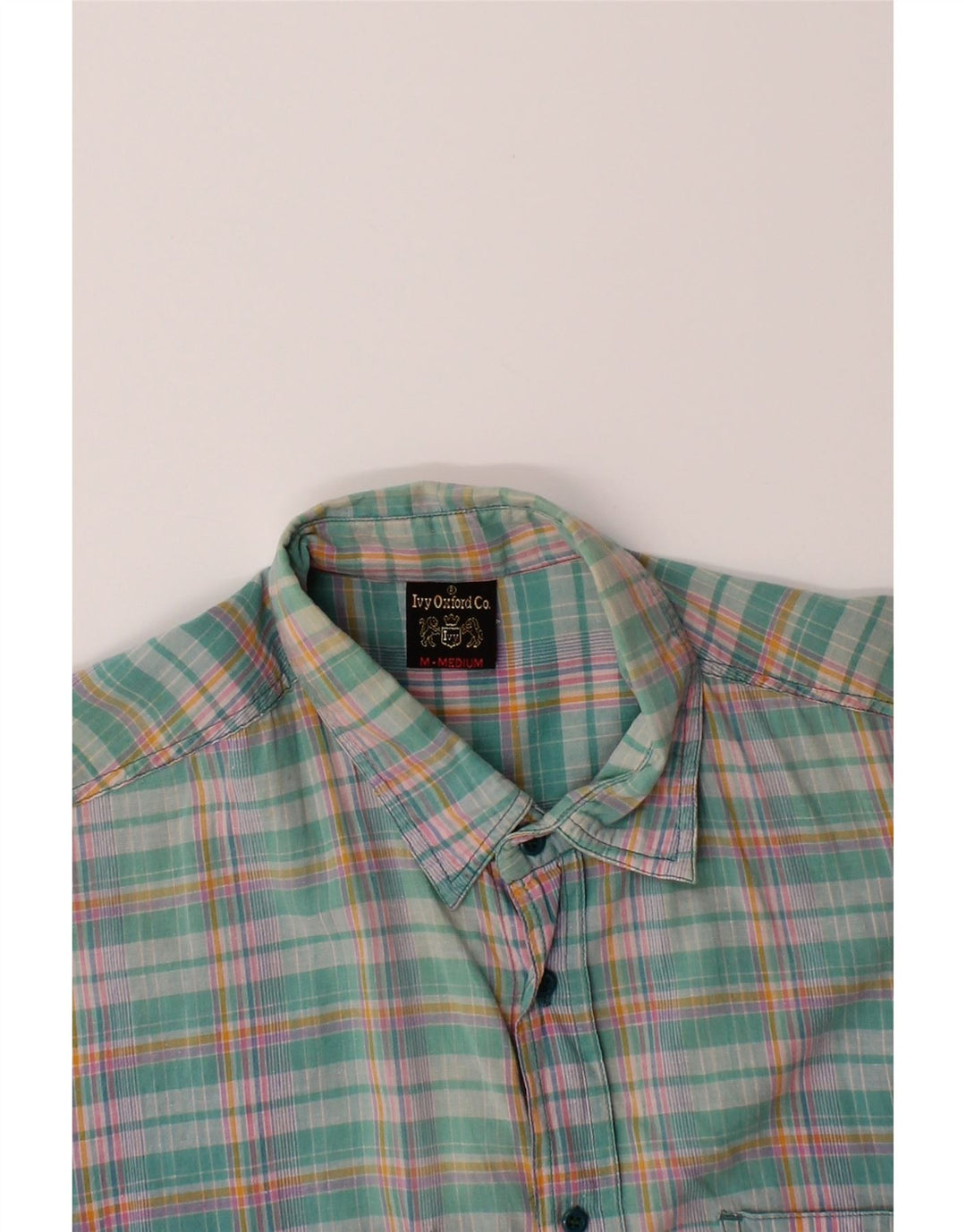 IVY OXFORD Mens Short Sleeve Shirt Medium Green Check Cotton Vintage Ivy Oxford and Second-Hand Ivy Oxford from Messina Hembry 
