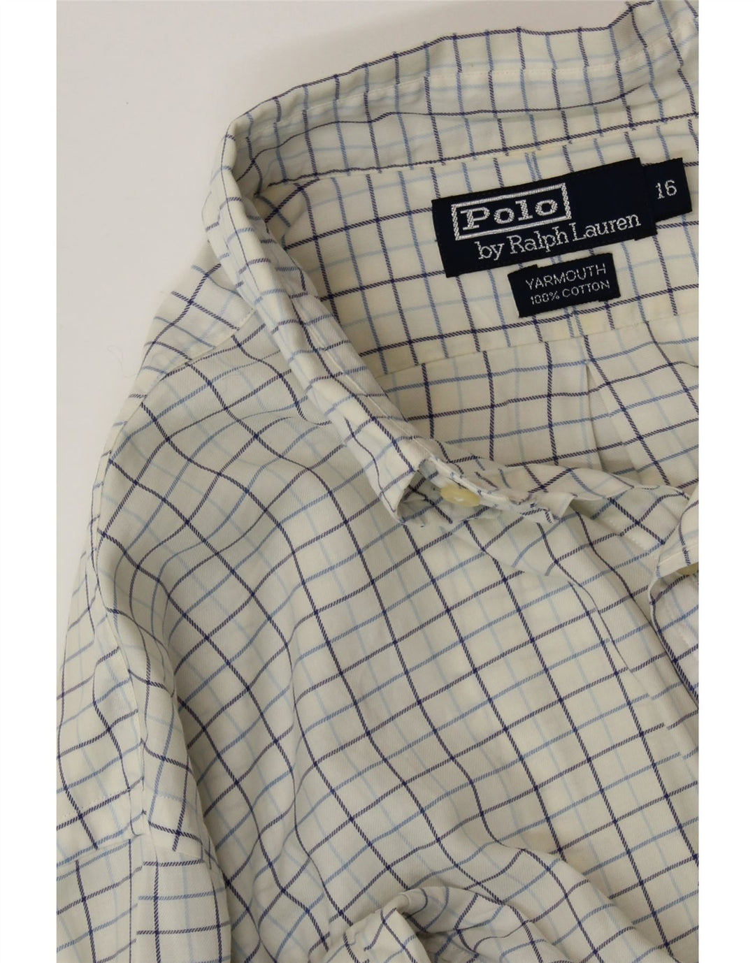 POLO RALPH LAUREN Camisa Yarmouth para hombre Talla 16 Algodón a cuadros blanco grande
