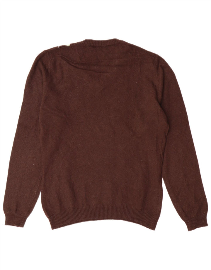 VINTAGE Mujer V-Cuello Jumper Suéter Reino Unido 12 Marrón Medio Argyle/Diamond